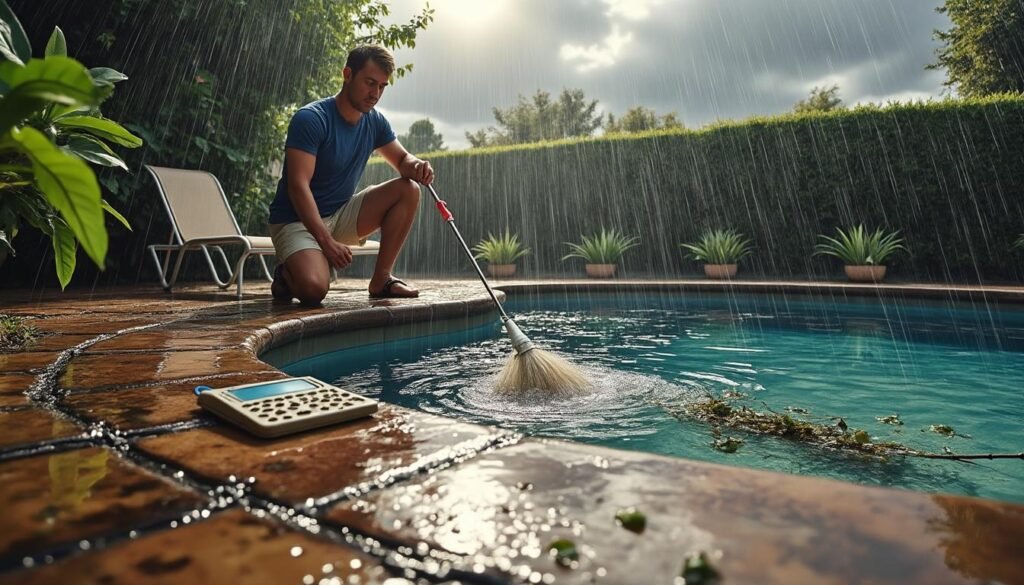 découvrez les meilleures astuces pour nettoyer efficacement votre piscine après une pluie boueuse due aux orages d'été et assurer une eau claire et saine.